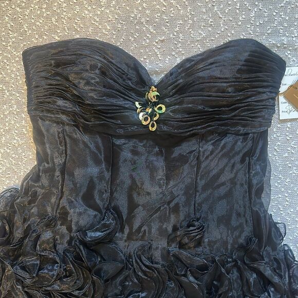 DEMETRIOS Bridal Black Strapless with Gold Sequins Mini Formal Prom Dress 16 NWT - Picture 3 of 12